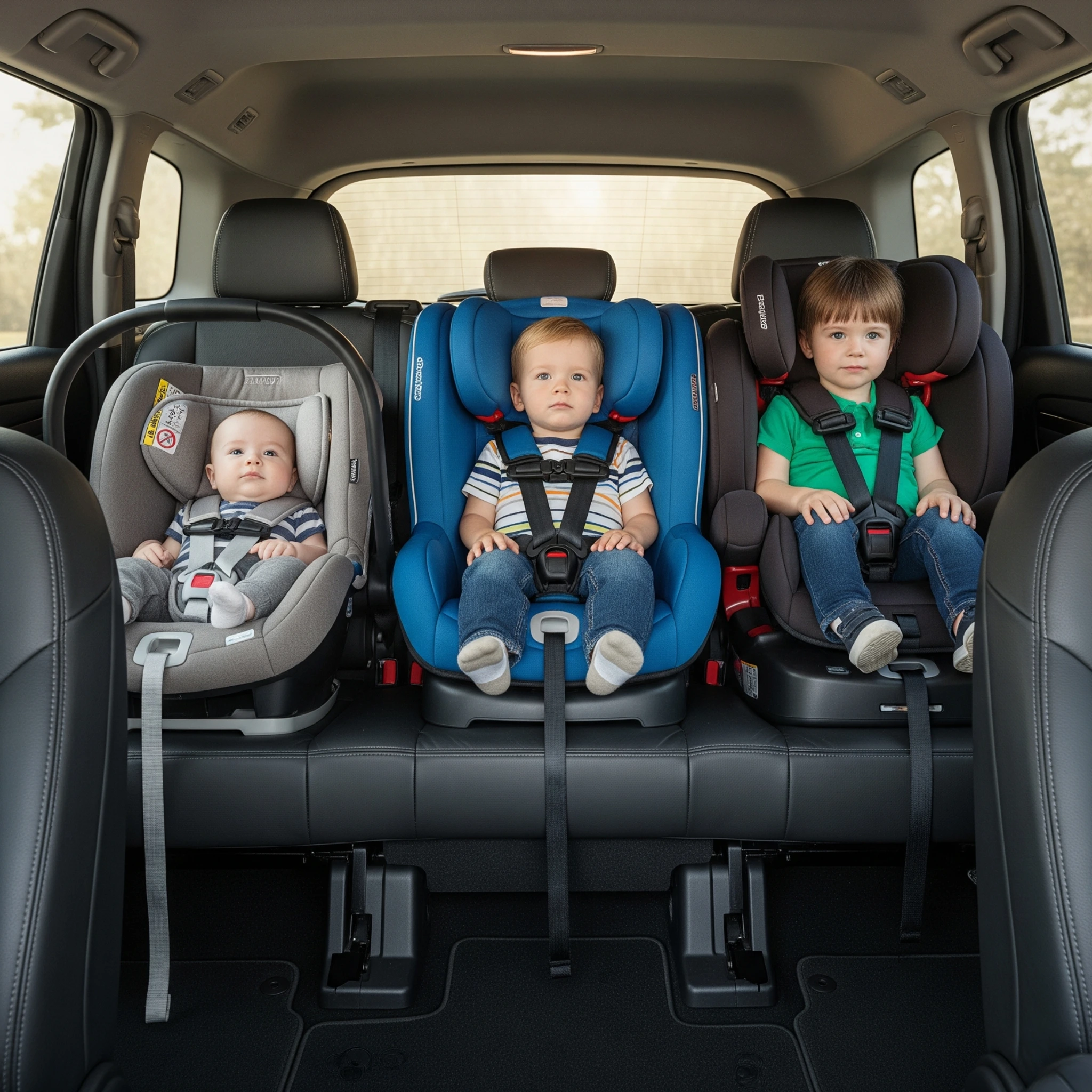 Different baby and booster seats in taxi