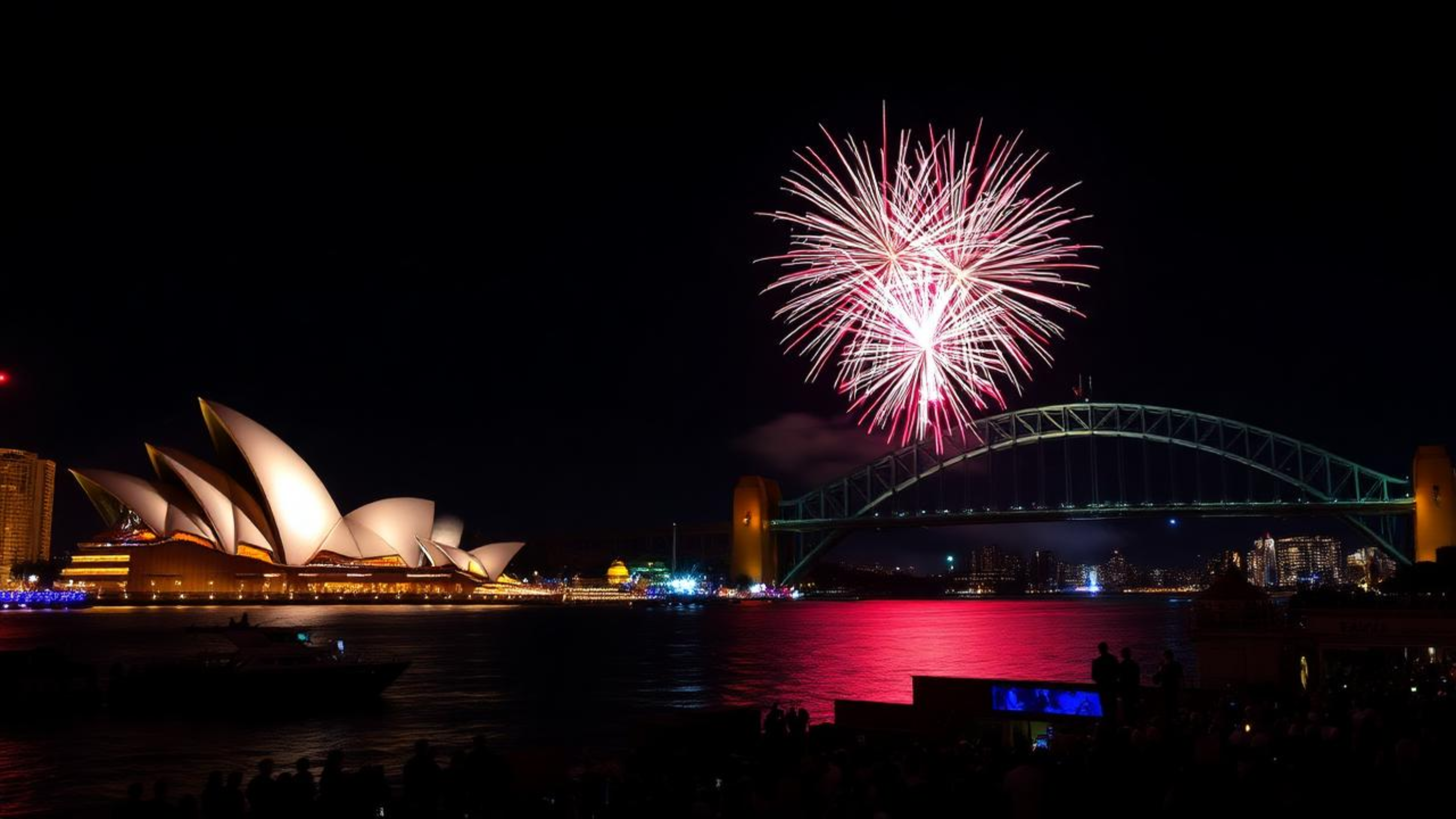 Sydney Opera House and Harbour Bridge with Australia Day fireworks
