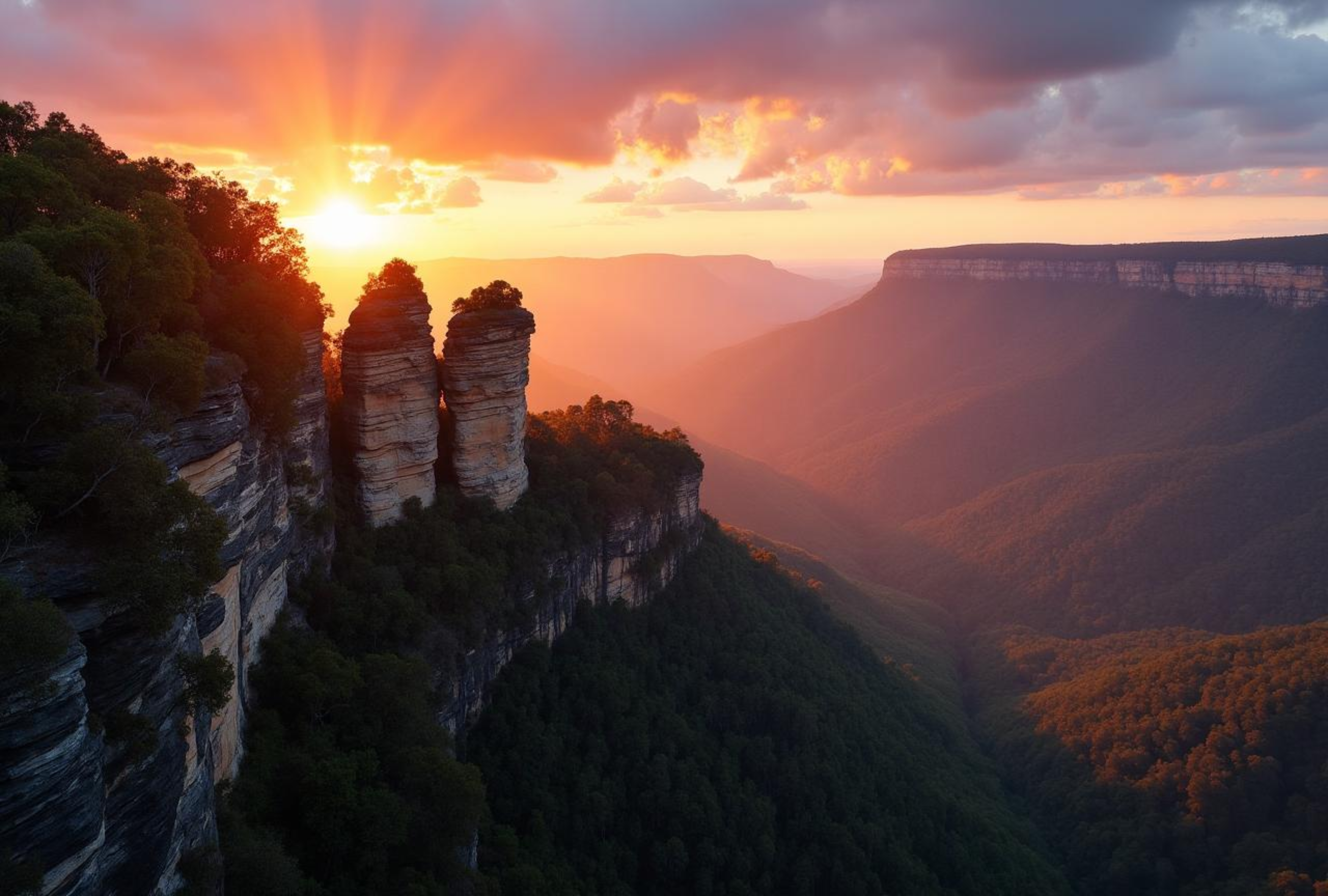 Blue Mountains at sunset with the Three Sisters