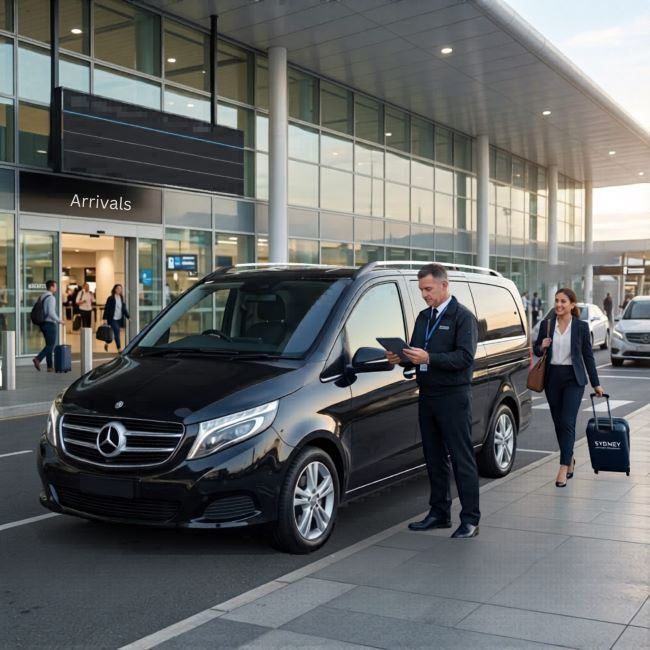 Professional Sydney airport taxi driver using real-time flight tracking app
